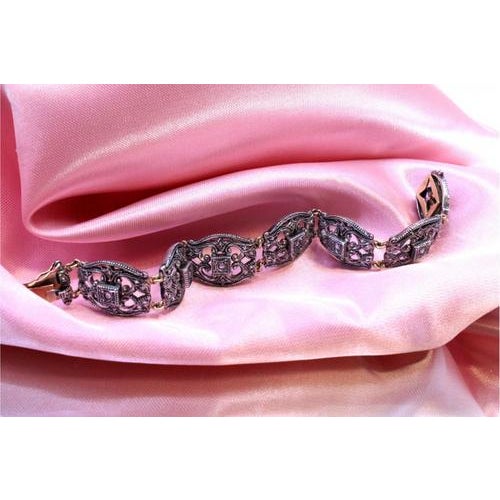 Gold and Silver Bracelet with Central Crowned Diamonds For Sale - Image 9 of 11