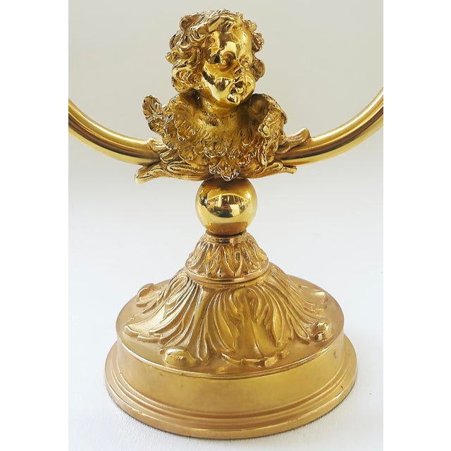 Traditional Italian Laudarte Srl Gilt Bronze Cherub Two-Arm Candelabra For Sale - Image 3 of 11