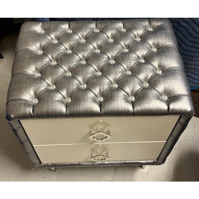 2020s Silver Tufted Nightstand, Designed by ZoyaB For Sale - Image 5 of 6