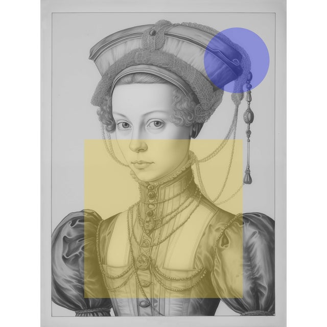 Contemporary 30' by 40' High End Framed Original Print After a Vintage 'Portrait of a Woman' Drawing in Romantic Style With Contemporary Accents For Sale - Image 3 of 5