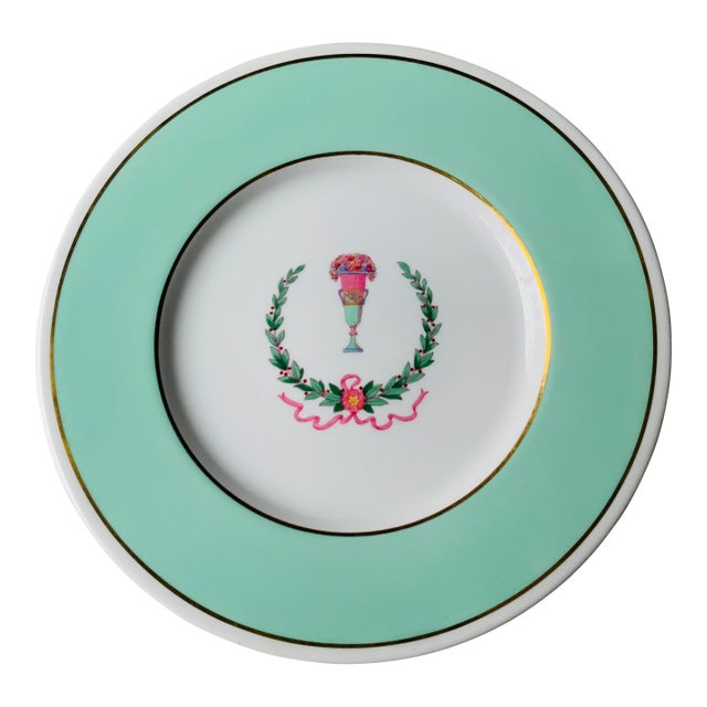 Spode Copeland Hand-Painted Serving Plate/Charger With Aqua Border, c.1900, 10.5" For Sale