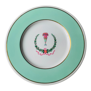 Spode Copeland Hand-Painted Serving Plate/Charger With Aqua Border, c.1900, 10.5"