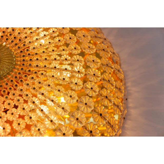 Metal Large Crystal Flower Flush Mount, Austria, 1960s For Sale - Image 7 of 11