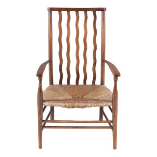 Small Arts & Crafts Spindlers Back Hearth Chair with Wicker Seat, 1930s For Sale