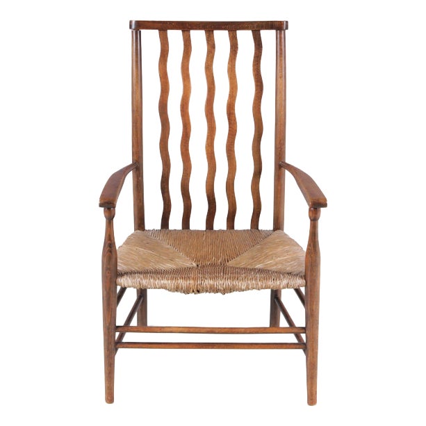 Small Arts & Crafts Spindlers Back Hearth Chair with Wicker Seat, 1930s For Sale
