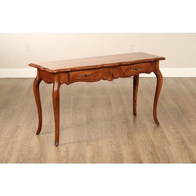 High Quality Vintage Carved Birch Wood Console or Sofa Table with Two Dovetailed Drawers