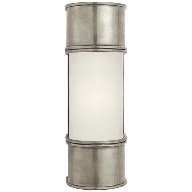 Oxford 12" Bath Sconce in Antique Nickel with Frosted Glass Designer: Chapman & Myers Height: 12" Extension: 4" Backplate:...