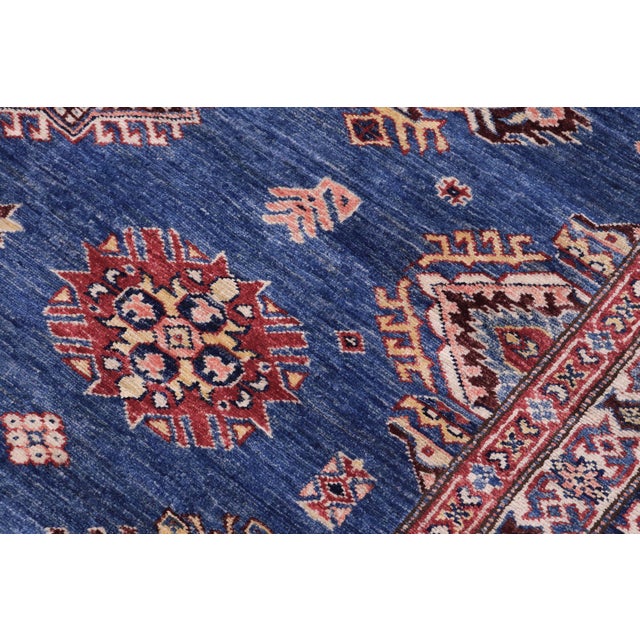 Boho Chic Rustic Super Kazak Blue/Red Wool Rug - 11'8'' X 15'6'' For Sale In New York - Image 6 of 10