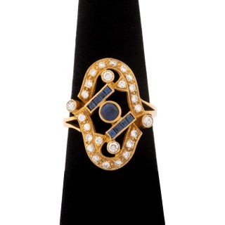 14k Yellow Gold Diamond and Sapphire Ring For Sale
