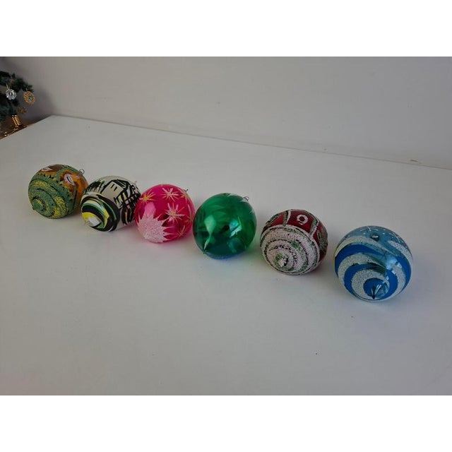 Metal Vintage Czechoslovakian Glass Christmas Diorama Ornaments, 1960, Set of 6 For Sale - Image 7 of 18