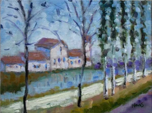Along the Canal, Modern Impressionist Landscape Oil Painting