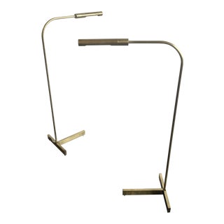 Vintage Modernist Brass Pharmacy Floor Lamps - a Pair For Sale