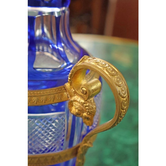 Bronze Pair of Late 19th Century Neoclassical Russian Bronze & Cut Cobalt Glass Vases For Sale - Image 8 of 17