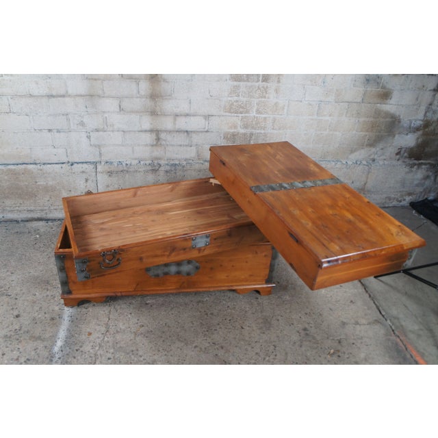 American Pine Campaign Style Banded Stacking Swivel Top Blanket Chest Storage Trunk For Sale - Image 10 of 12