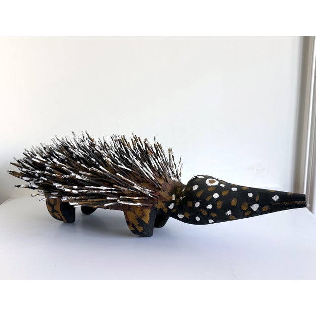Australian Aboriginal Wood Sculpture with Ochre Echidna Bob Burruwal For Sale - Image 4 of 13