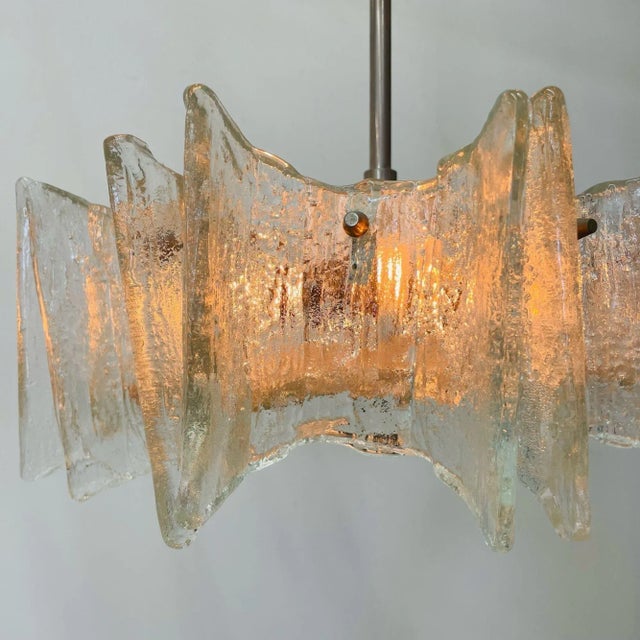 Brass Small Swedish Mid-Century Modern Chandelier / Pendant, Slumped Glass and Brass For Sale - Image 8 of 12