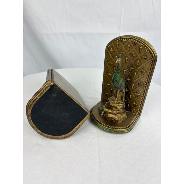 Hollywood Regency Green & Brass-Toned Peacock Bookends - A Pair For Sale - Image 11 of 11