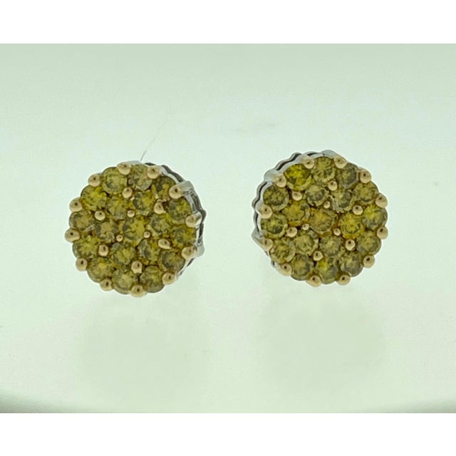 2 Carat Yellow Diamond Floral Cluster Flower Stud Earrings 14 Karat White Gold For Sale - Image 4 of 18