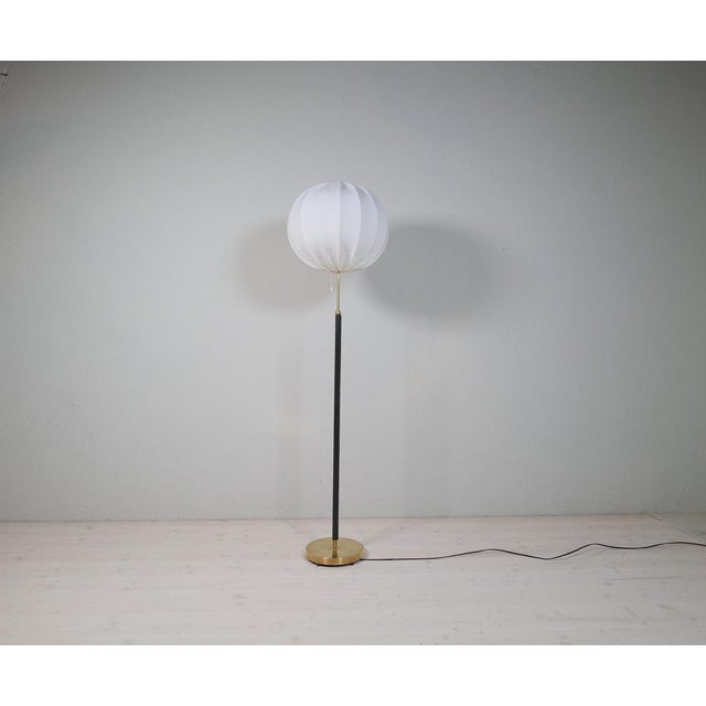 Mid-Century Brass Black Leather Floor Lamp from Falkenbergs Lighting, Sweden, 1960s For Sale - Image 3 of 18