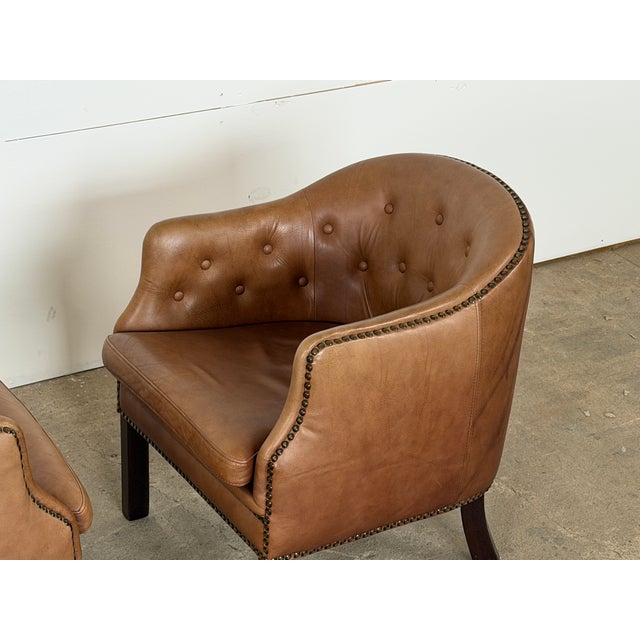 Wood Mid-Century Modern Danish Leather Club Chairs from Wiels Møbler, 1985, Set of 2 For Sale - Image 7 of 11