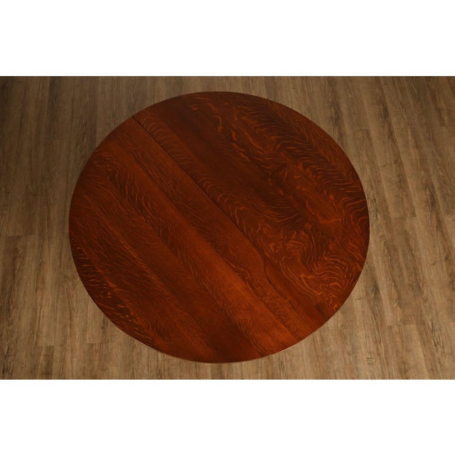 Brown Antique L. & J.G. Stickley No. 716 Mission Oak Shoe Foot Round Dining Table For Sale - Image 8 of 18