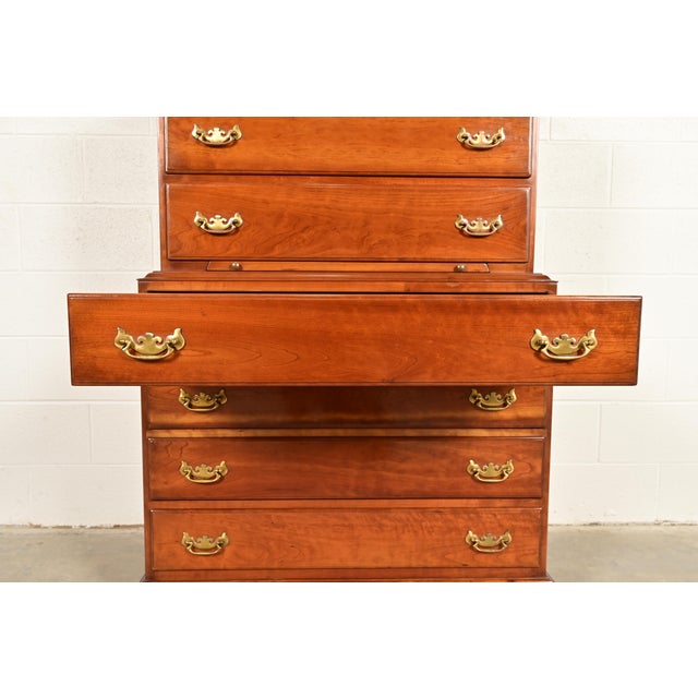 Wood L. & J. G. Stickley Georgian Solid Cherry Wood Eight-Drawer Highboy Dresser, 1957 For Sale - Image 7 of 15