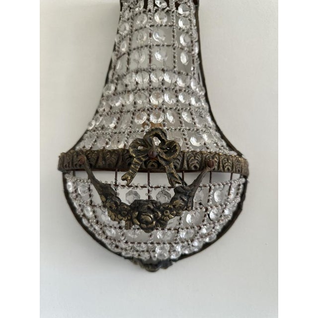 1920s French Empire Style Basket Wall Sconces in Bronze and Crystal, 1920s, Set of 2 For Sale - Image 5 of 18