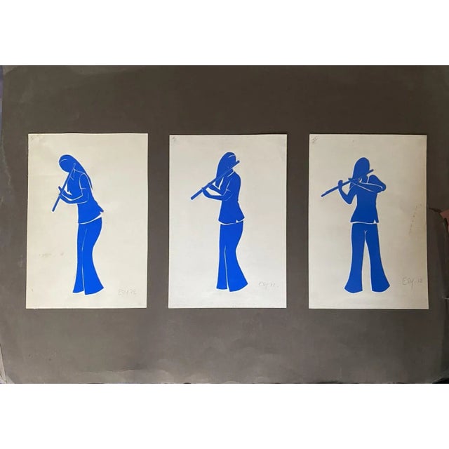 Flute Player is a beautiful mixed media, original drawings in blue-colored, coupe-papier, applied on cardboard, realized...