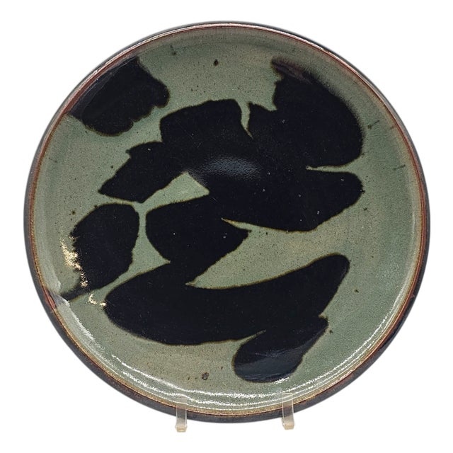 1978 Richard Mahaffey Stoneware Platter With Abstract Glaze Pacific Northwest Studio Pottery For Sale