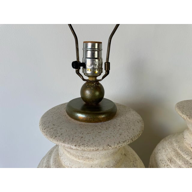 Beige 1980s Vintage Ribbed Design Ceramic Table Lamps - a Pair For Sale - Image 8 of 11