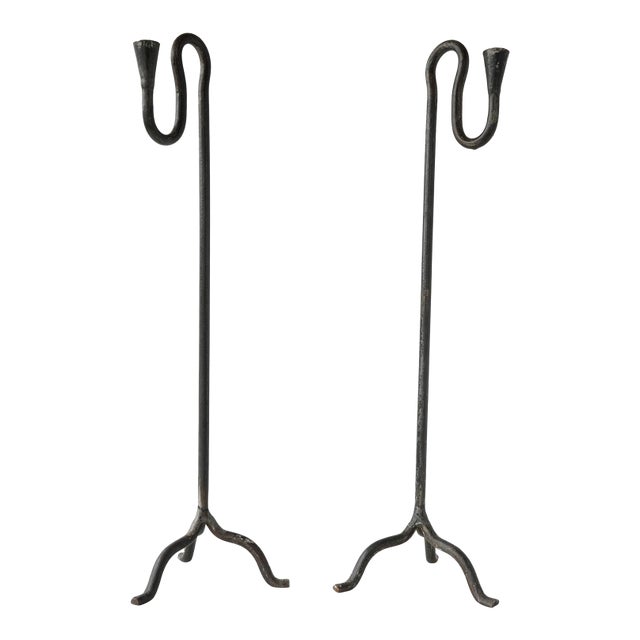 Sculptural Mid 20th Century Wrought Iron Forged Candle Holders For Sale