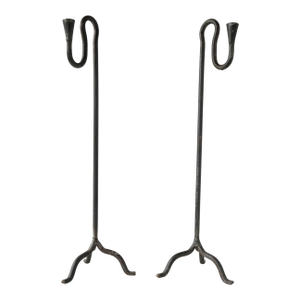 Sculptural Mid 20th Century Wrought Iron Forged Candle Holders