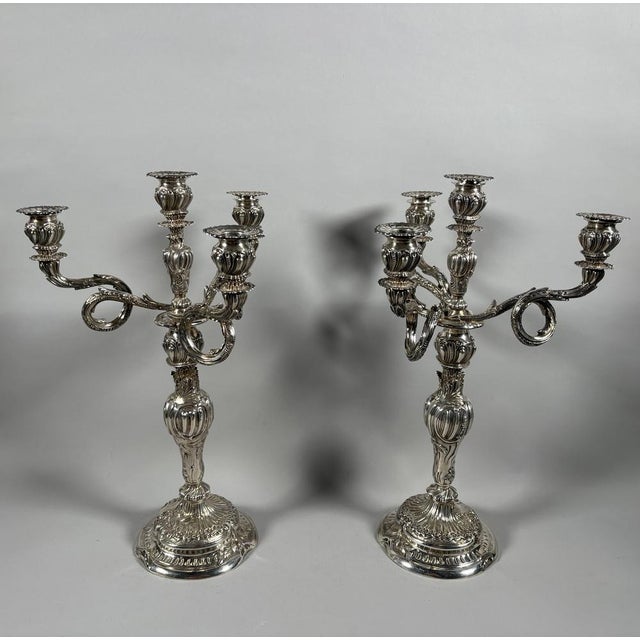 Baroque Antique Rococo Candleholders in 950 Silver, 1907, Set of 2 For Sale - Image 3 of 11