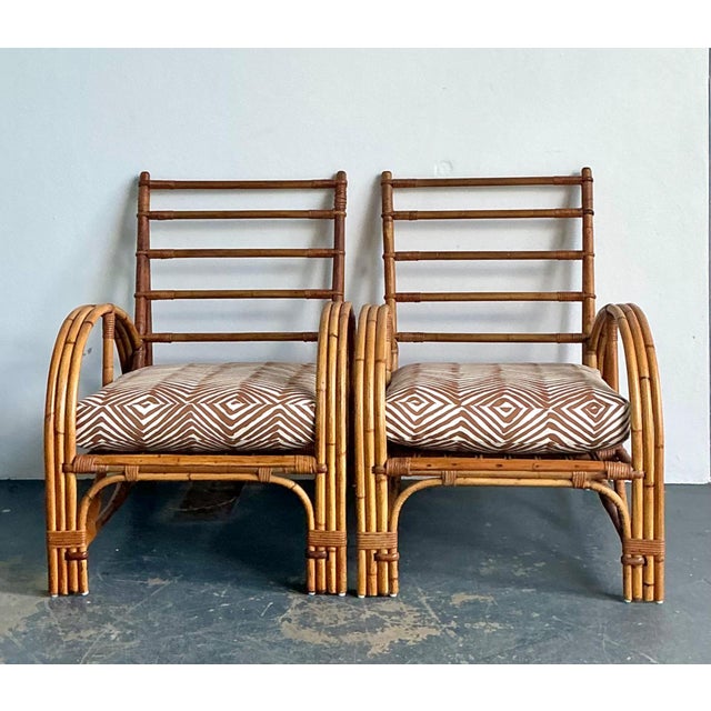Mid-Century Modern Vintage Rattan Lounge Chairs in Alan Campbell “Zigzag” for Quadrille - A Pair For Sale - Image 3 of 15