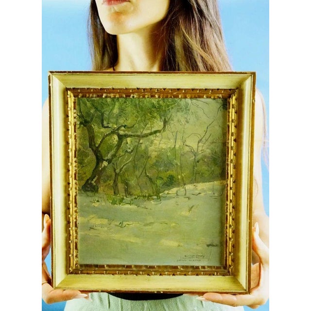 Measurements: height: 32 cm; width: 29 cm; depth: 3 cm item : enchanting oil painting on vintage panel depicting a...
