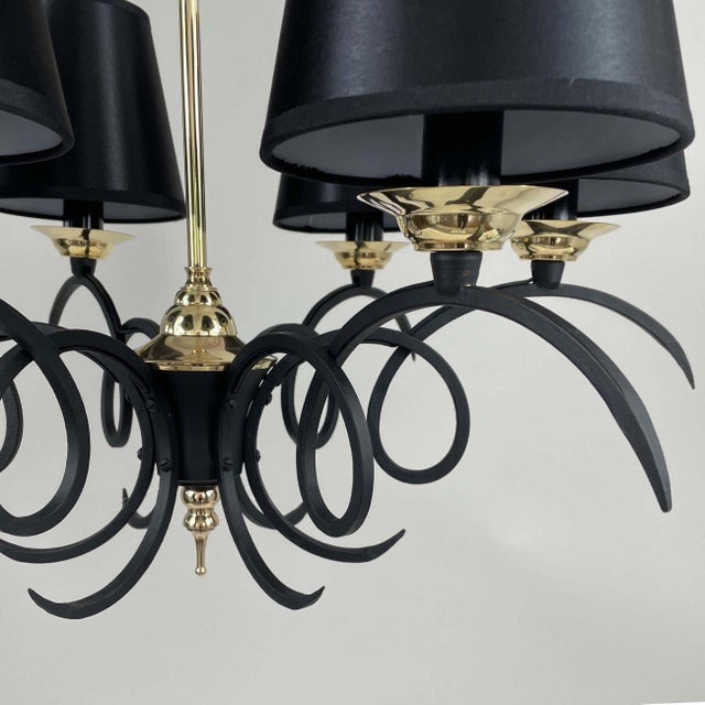Black Cast Iron and Brass Chandelier, France, 1950s For Sale - Image 14 of 17