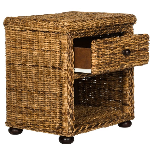 Modern Natural Brown Wicker Nightstand With Drawer And 8"H Storage in Natural Abaca Brown For Sale - Image 3 of 10