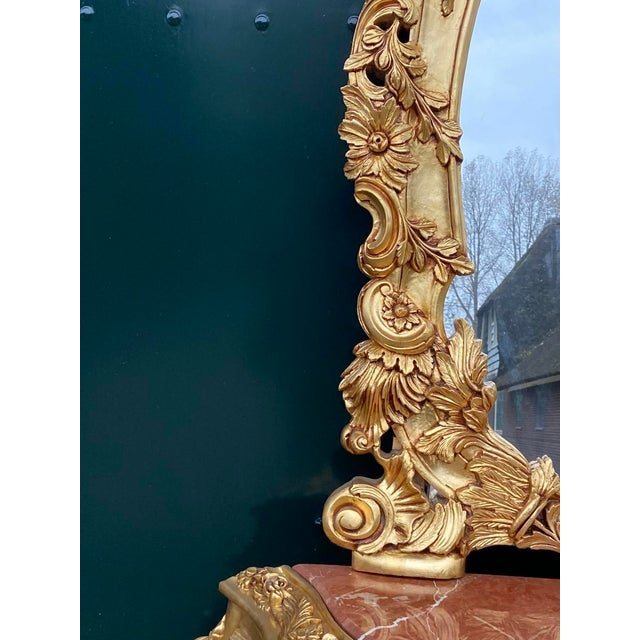 Pink 1970s Italian Baroque Gilt Beech Pink Marble Console & Mirror – 2 Pc For Sale - Image 8 of 18