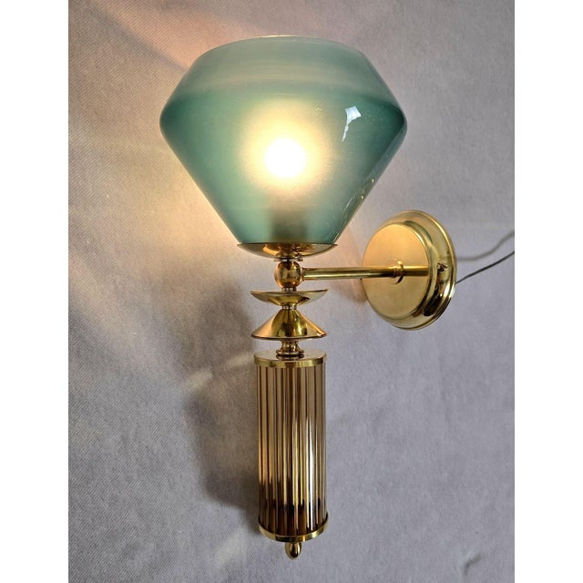 1990s Pair of Blue and Beige Murano Glass Sconces For Sale - Image 4 of 11