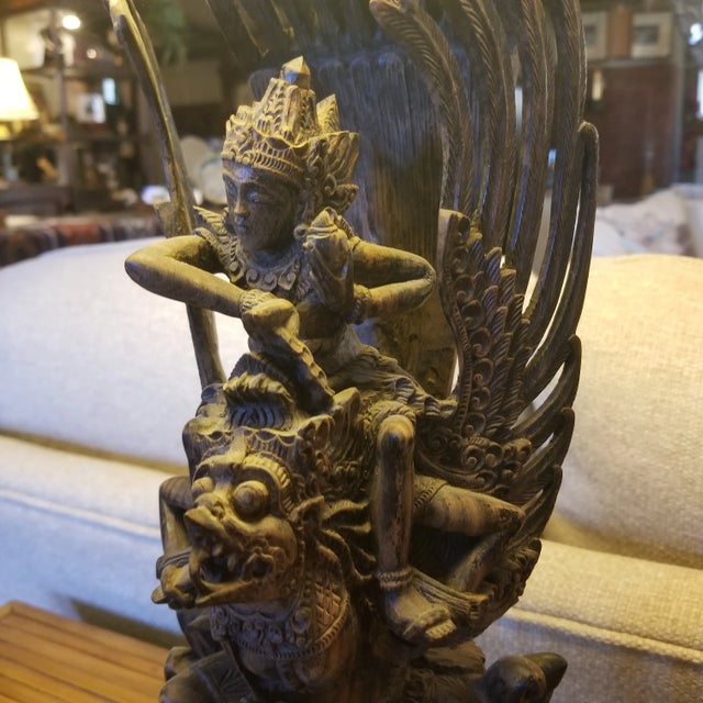 Brown 1930s Carved Balinese Garuda Sculpure Wooden Lamp For Sale - Image 8 of 9