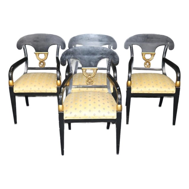 Set 4 Regency Style Ebonized& Gold 1960's Armchairs For Sale