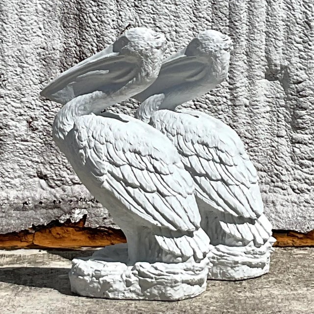 Coastal Vintage Coastal Painted Cast Concrete Pelicans - A Pair For Sale - Image 3 of 8