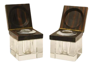 French Macassar Inkwells - A Pair