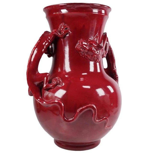 Chinese Sang de Boeuf Glazed Ceramic Dragon Vase with Relief Handles, 1890s For Sale - Image 4 of 13