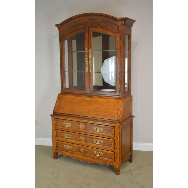 French Country Style Oak Curio Cabinet Top Secretary Desk By