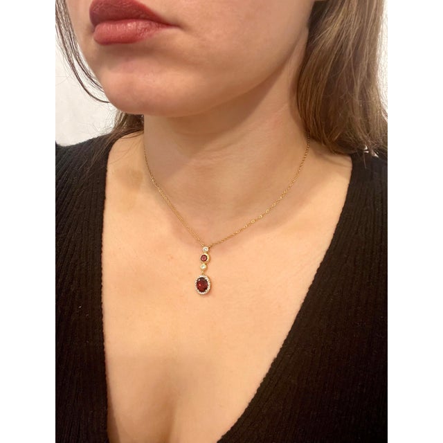 6 Carat Oval Shape Garnet and 0.6 Carat Diamond Necklace in 14 Karat Yellow Gold For Sale - Image 13 of 18