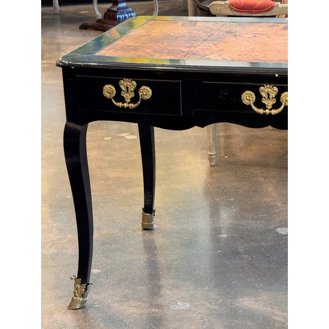 French Early 19th Century French Ebonized Bureau Plat With Leather Top For Sale - Image 3 of 16