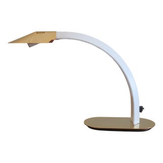 Vintage Italian Inscribed Leather and Gold-Plated Brass Cobra Table Lamp, 1970s For Sale