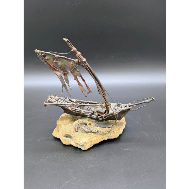 Copper Vintage Brutalist-Styled Copper Shipwrecked Sailboat: After Jim Lewk For Sale - Image 8 of 10