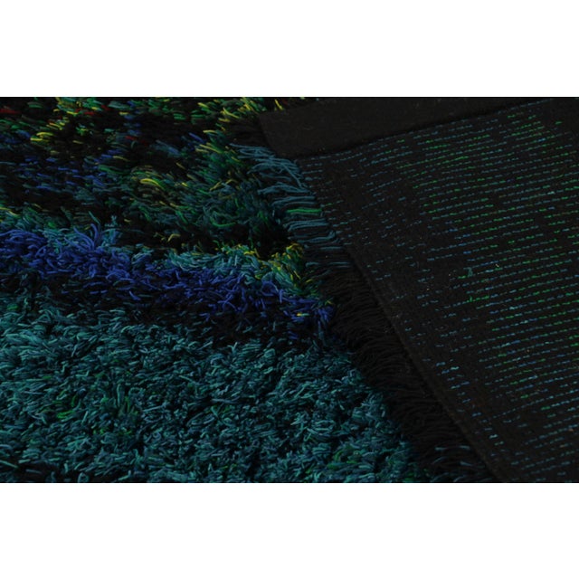 Mid-Century Modern Vintage Swedish Rya Rug, Bold Scandinavian Motifs in Teal Blues - Rug & Kilim For Sale - Image 3 of 6